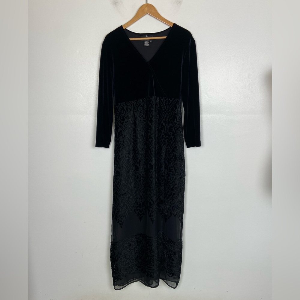 Carole Little Bourn Out Velvet Maxi Dress 10‎ Black Long Sleeves Whimsigoth USA - Picture 6 of 14